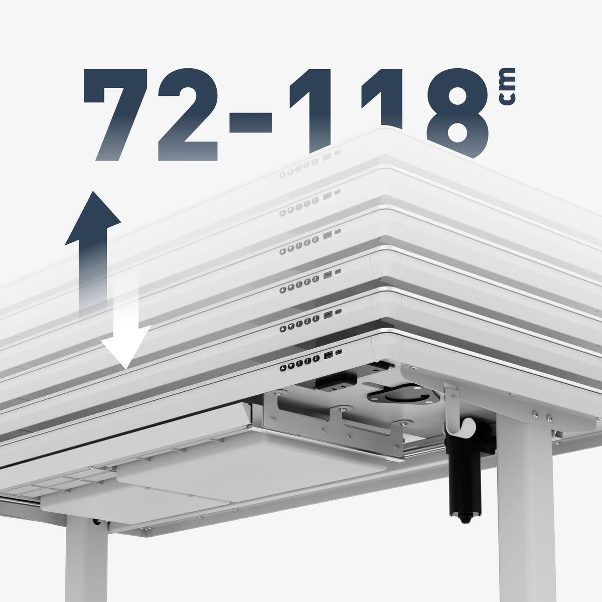 Smooth electric height adjustment: 72–118 cm
