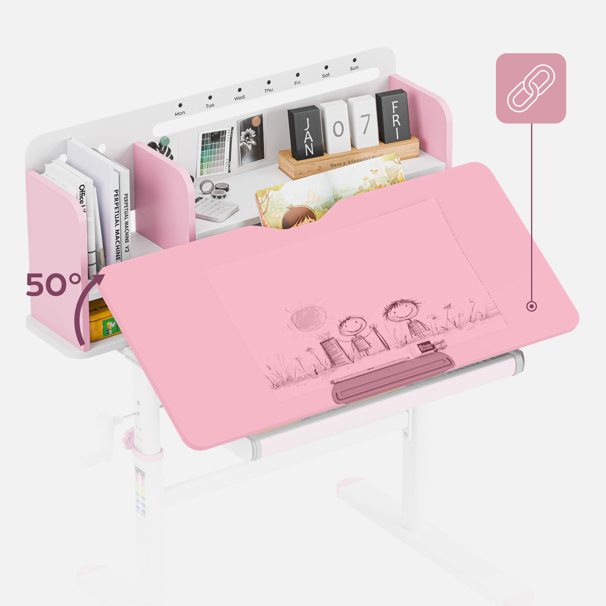Mark Adler Study 5.0 Pink 90 cm Ergonomic Children’s Desk