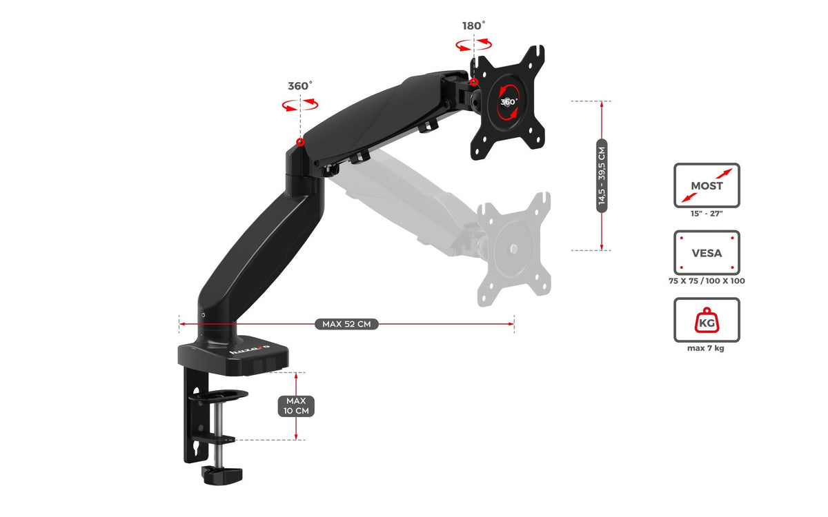 HUZARO Motion 1.2 swivel monitor mount